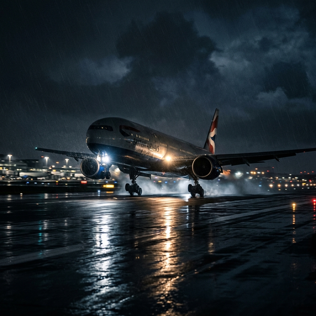 Vuelos a Suramérica con Copa Airlines - Avión de pasajeros en pista mojada
