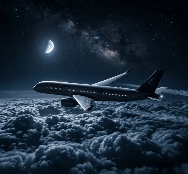 Vuelos de JetBlue a Nueva York y Boston - Avión sobre las nubes de noche