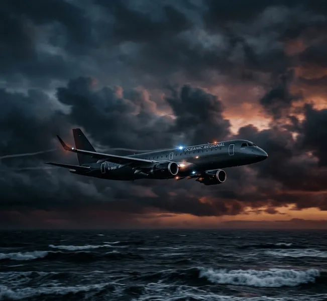 Vuelos del Caribe SkyHigh Dominicana - Jet regional volando bajo sobre el océano
