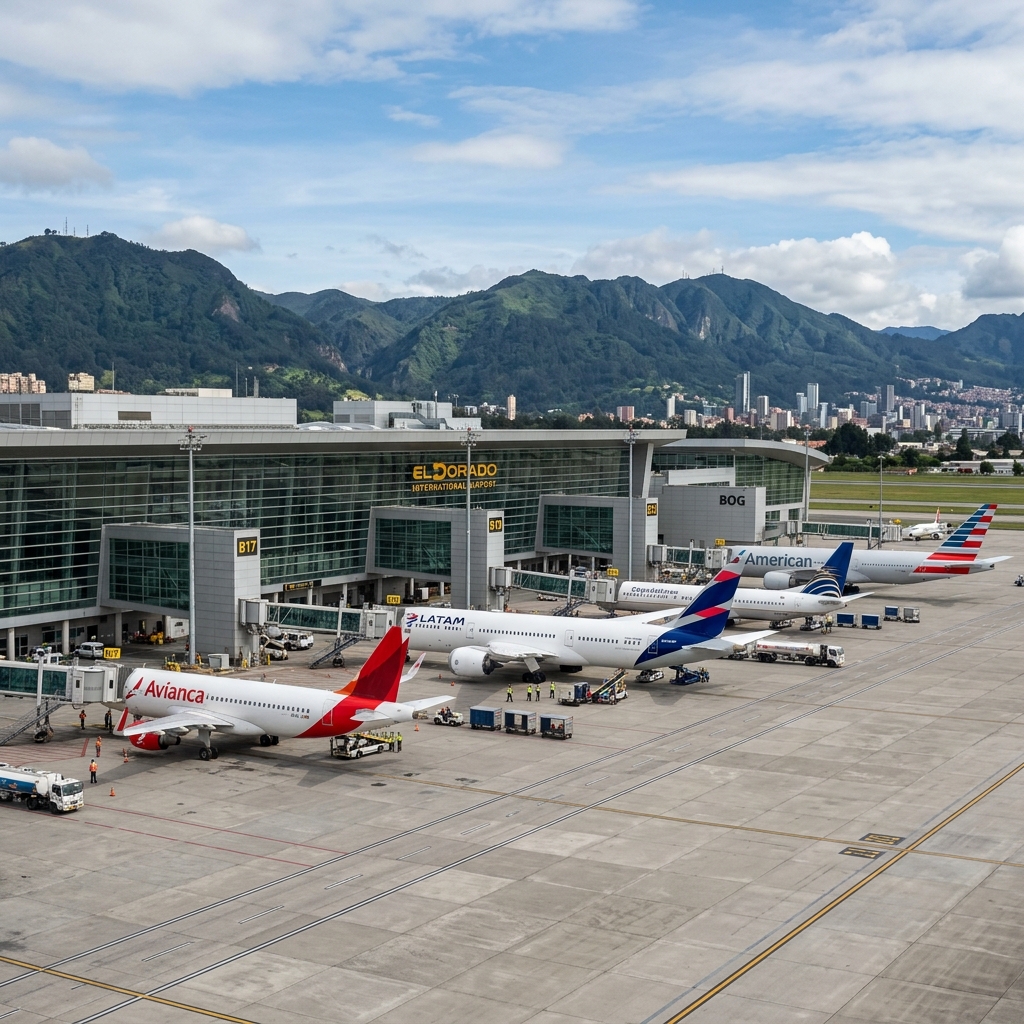 Aviones de Arajet, Wingo y Avianca estacionados en el aeropuerto